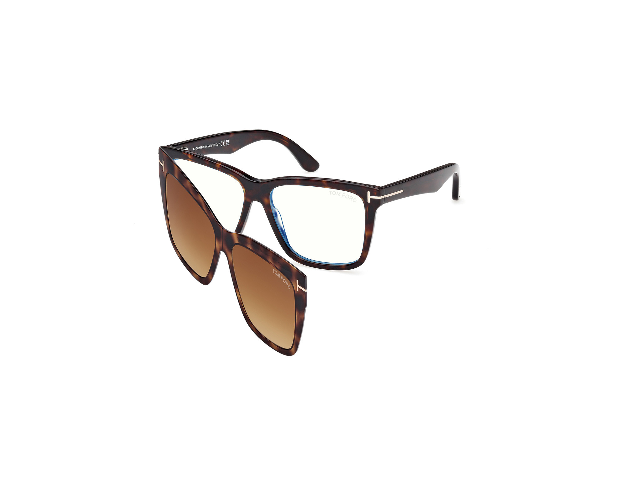 Tom Ford FT6069-B 052 Square Eyeglasses 54mm - Havana / Clear with Clip-on Tom Ford Magnetic Clip-on Eyeglasses TF6069-B 001 Black 54mm  main image 3