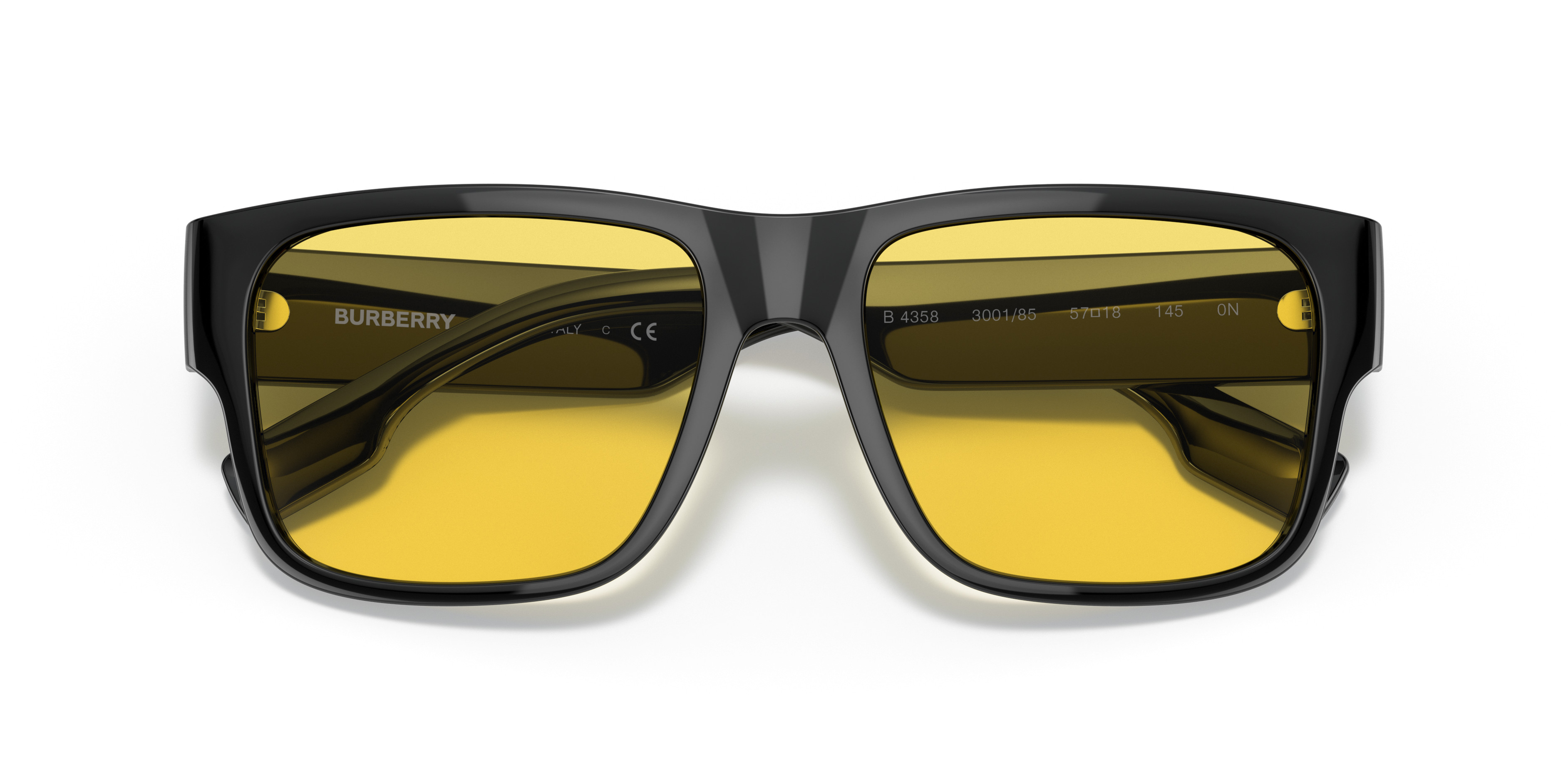 ??️Burberry Square Sunglasses Black Frame Yellow Lenses Amazon.com: BURBERRY Sunglasses BE 4358 300185 Knight Black  main image 3