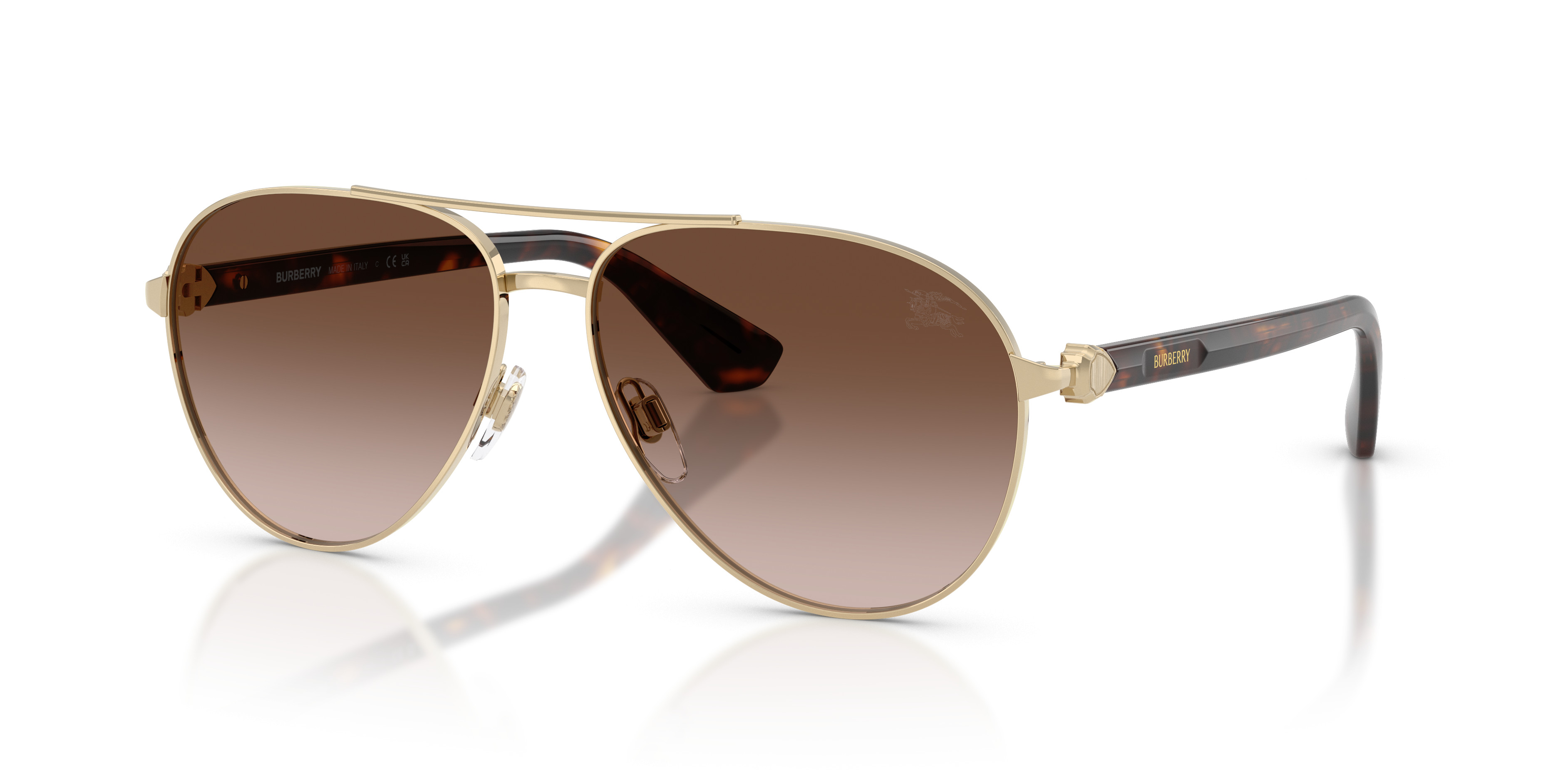 Burberry Gold Frame Sunglasses with Brown Gradient Lenses NIB Burberry 3080 1145/13 Gold Brown Gradient Aviator Unisex  main image 3