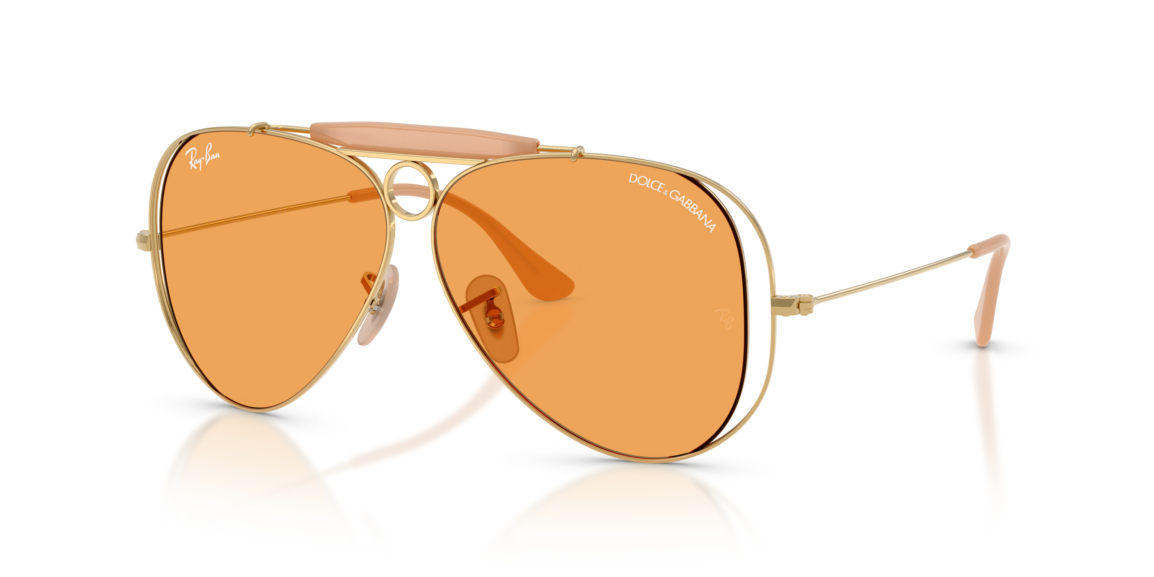 Discontinued METEOR 820 Ray-Ban Amber Orange Round-Edge Sunglasses RayBan Aviator Large Metal - Matte Arista Brown Mirror Red  main image 3