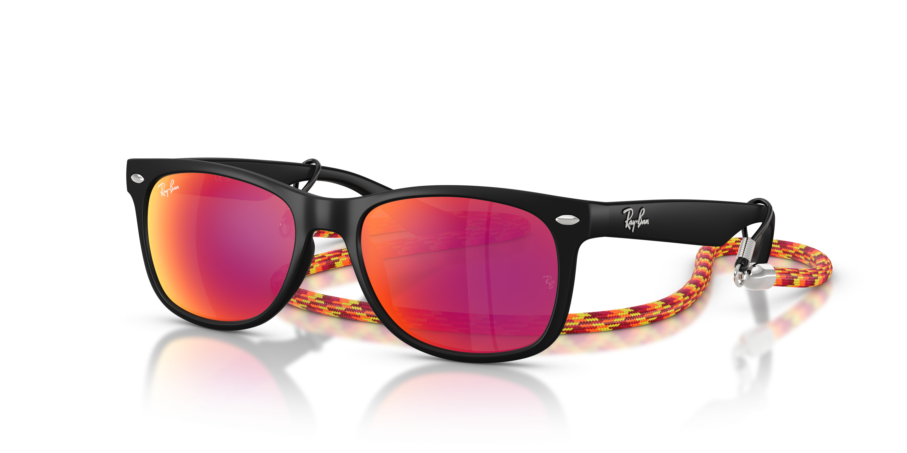 Ray-Ban Black Frame Sunglasses with Red-Orange Mirrored Lenses Black Classic Acetate Square Mirrored Sunglasses with Red  main image 2