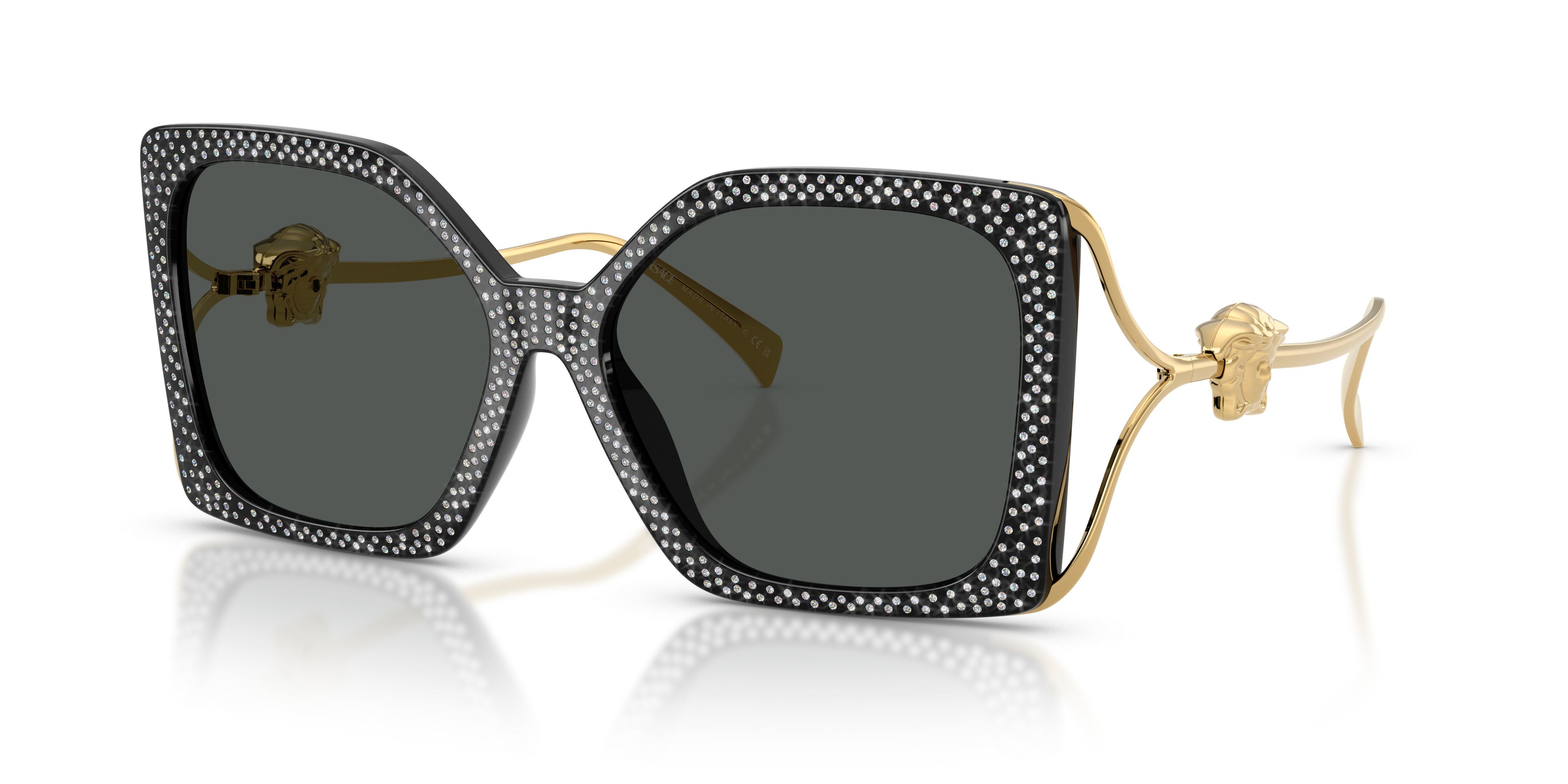 Versace Black Oversized Sunglasses with Crystal Accents Versace 4461 GB1/87 Sunglasses - US main image 2