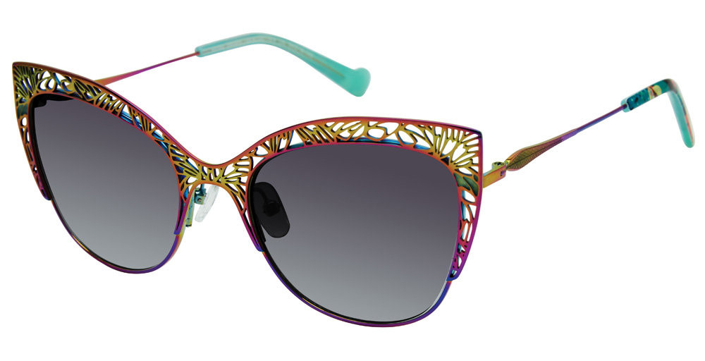 Betsey Johnson Sunglasses with Purple and Green Metallic Floral Design NWT Betsey Johnson Floral Print Cateye Sunglasses, Purple main image 4