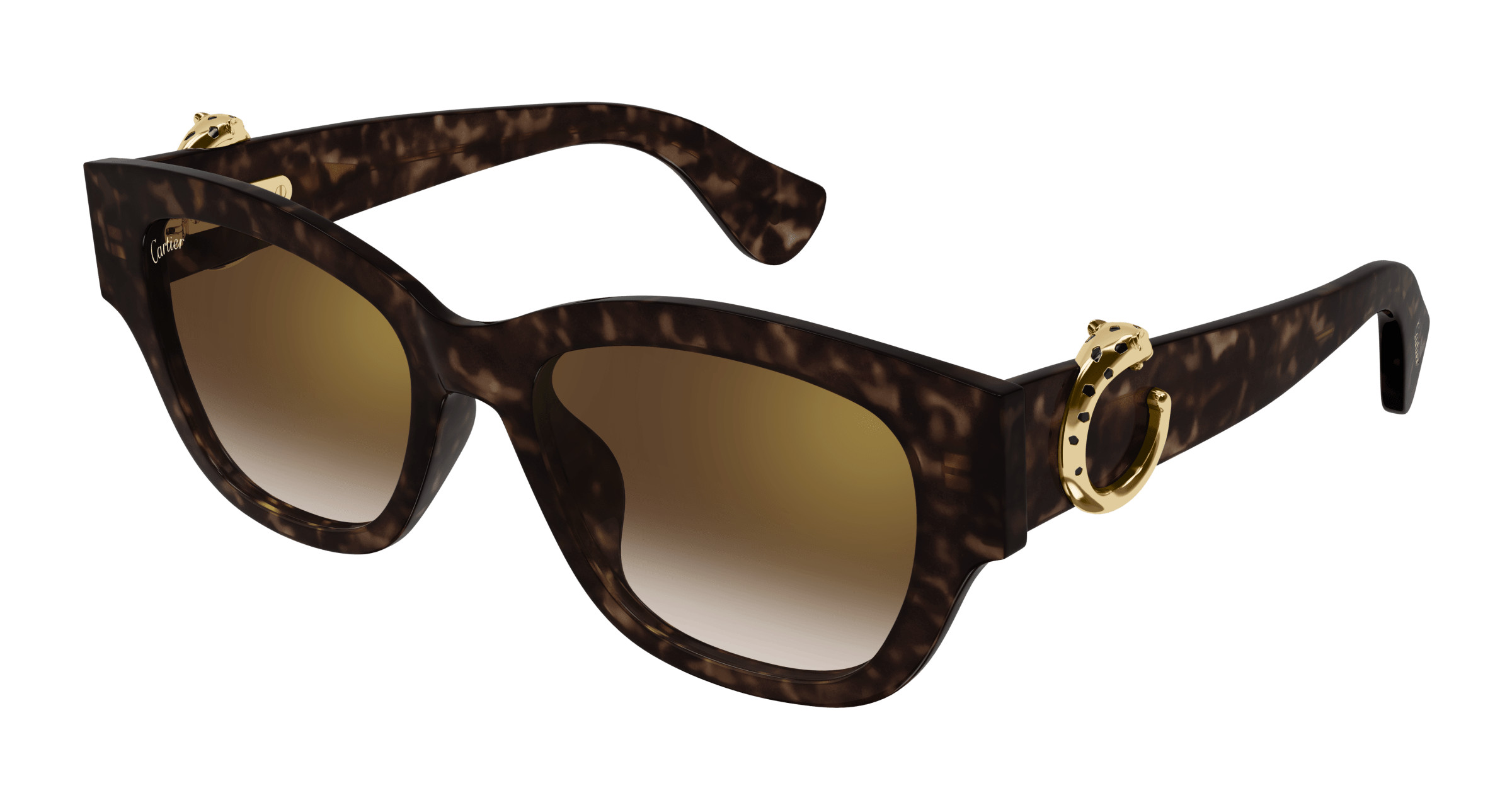 Cartier Brown Tortoiseshell Cat Eye Sunglasses with Gold Accents Cartier CT0433S 002 Sunglasses Shiny Gold - eye-oo.com main image 3