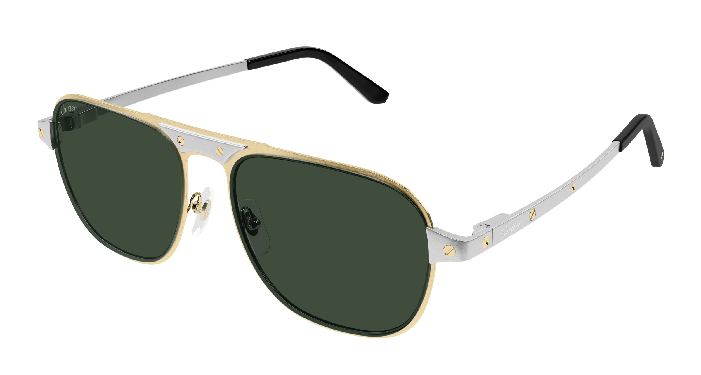 Cartier Silver Frame Sunglasses with Green Lenses Cartier White Horn Glasses, Buffs, with Gold Detail, Money  main image 2