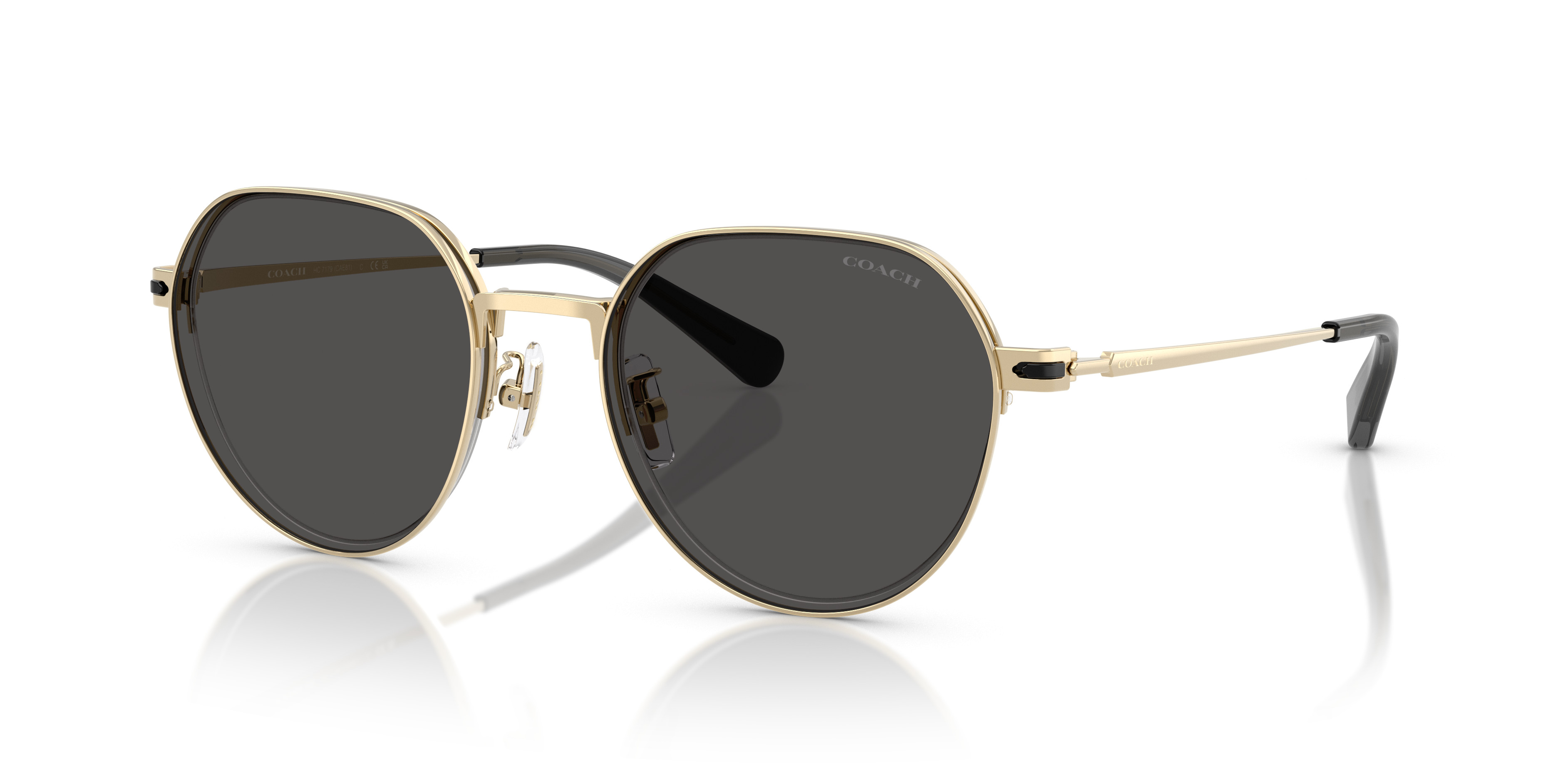 Unisex COACH Aviator Gold Frame Sunglasses with Dark Gray Lenses Coach HC7064 L151 - Aviator Light Gold Frame Sunglasses For  main image 2