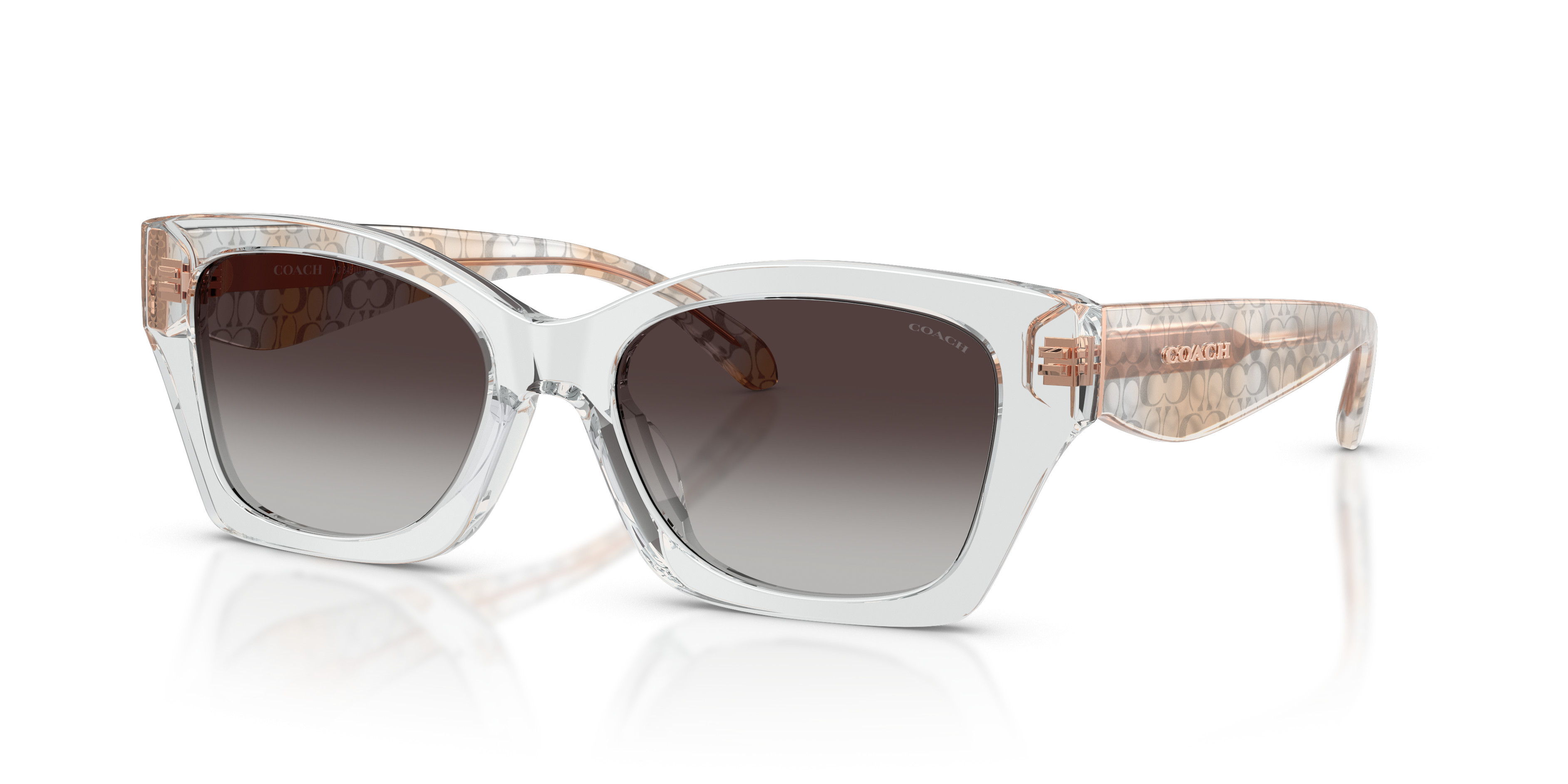 Coach Clear Crystal Frame Sunglasses with Gradient Gray Lenses Coach HC8439U CBZ52 - Rectangle Transparent Light Blue Frame  main image 4
