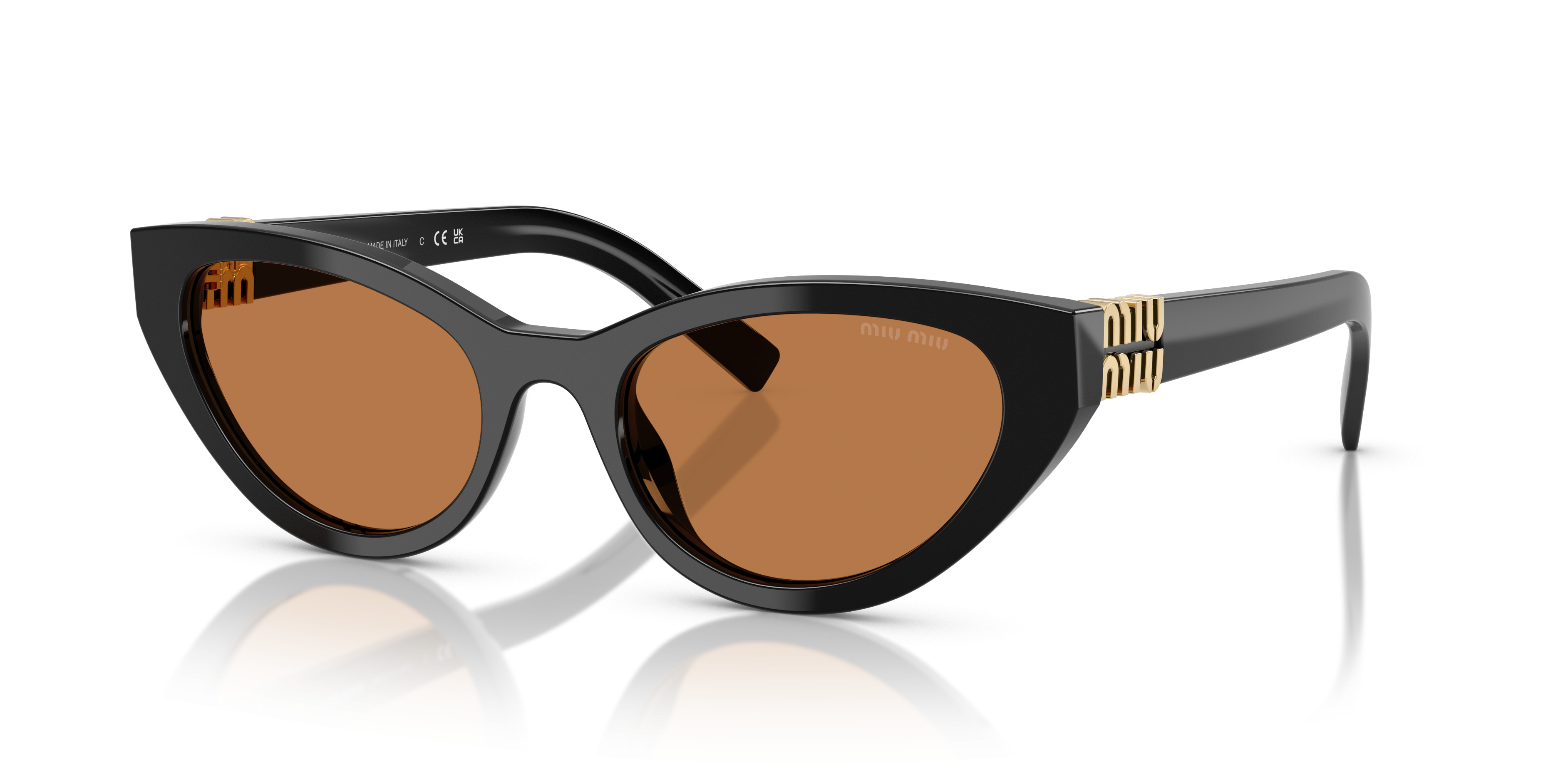 Miu Miu Black Frame Brown Lens Logo Accent Sunglasses MIU MIU Square-frame acetate and gold-tone sunglasses | NET  main image 4