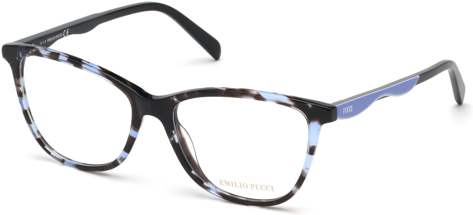 Emilio Pucci blue tones Rectangular Eyeglass Frames with Patterned Temples Amazon.com: Emilio Pucci EP5095 Eyeglass Frames - Shiny Blue  main image 2