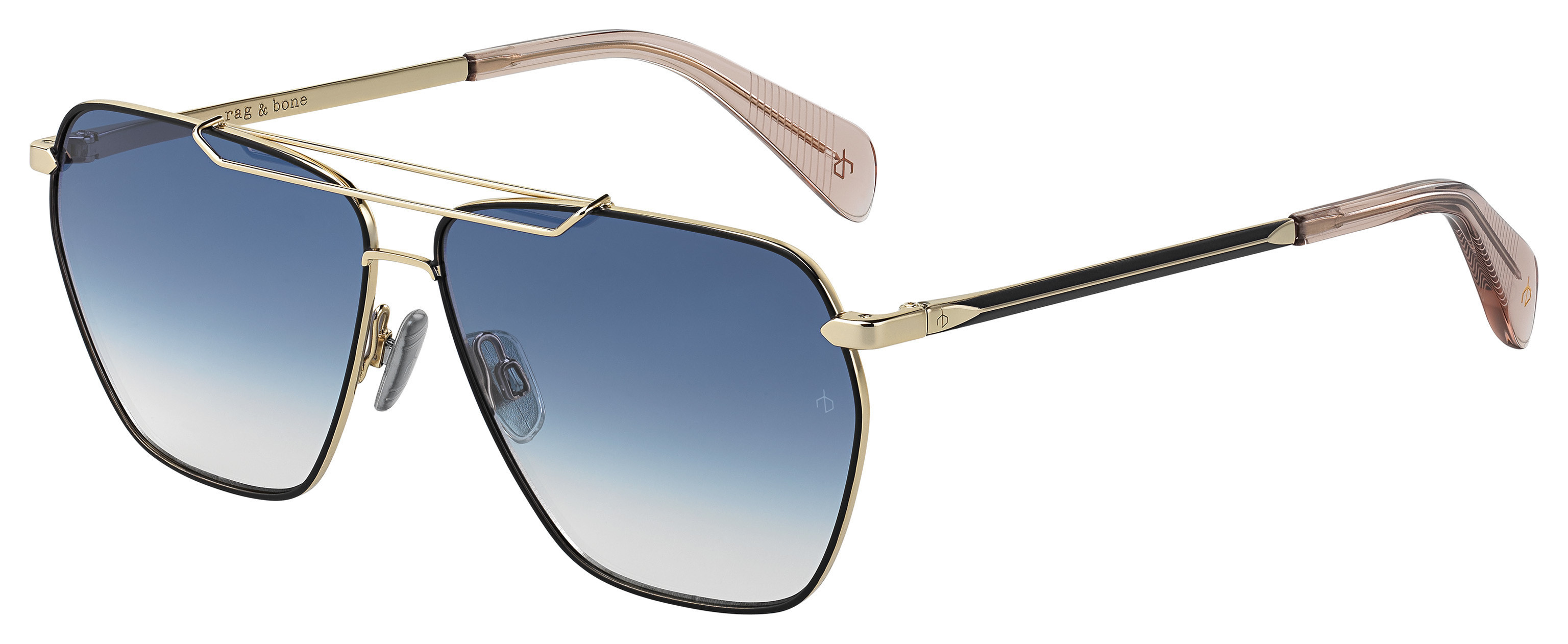 Rag and Bone Gold Green Gradient Sunglasses Gold Grandpa Double Bridge Metal Gradient Sunglasses with  main image 3