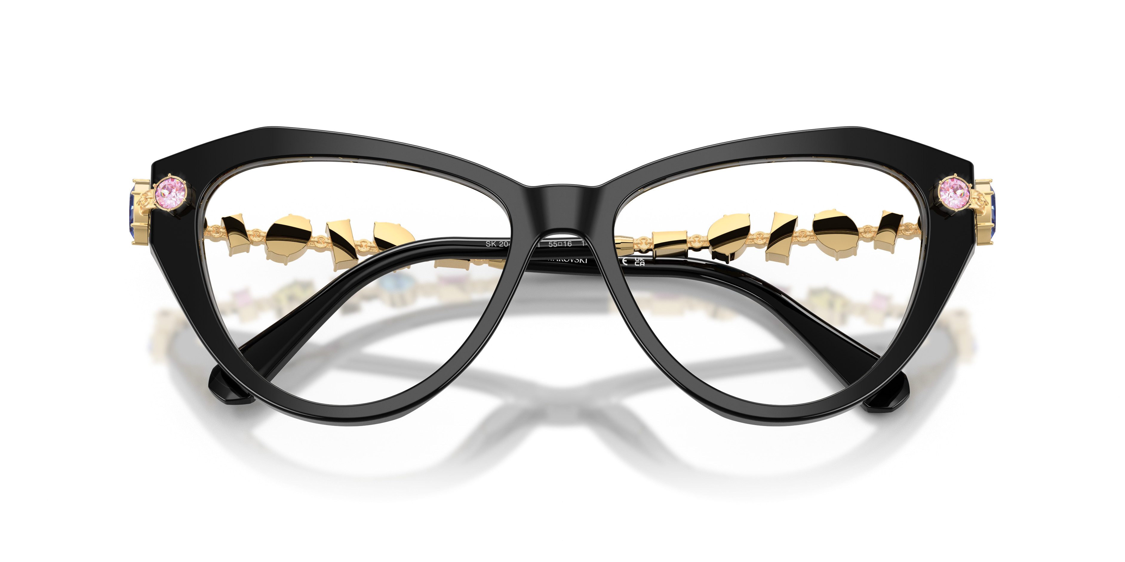 Swarovski Black Crystal Accent Cat-Eye Glasses with Yellow Case Cat Eye Sunglasses: Black Frame With Swarovski Crystals - Etsy main image 2