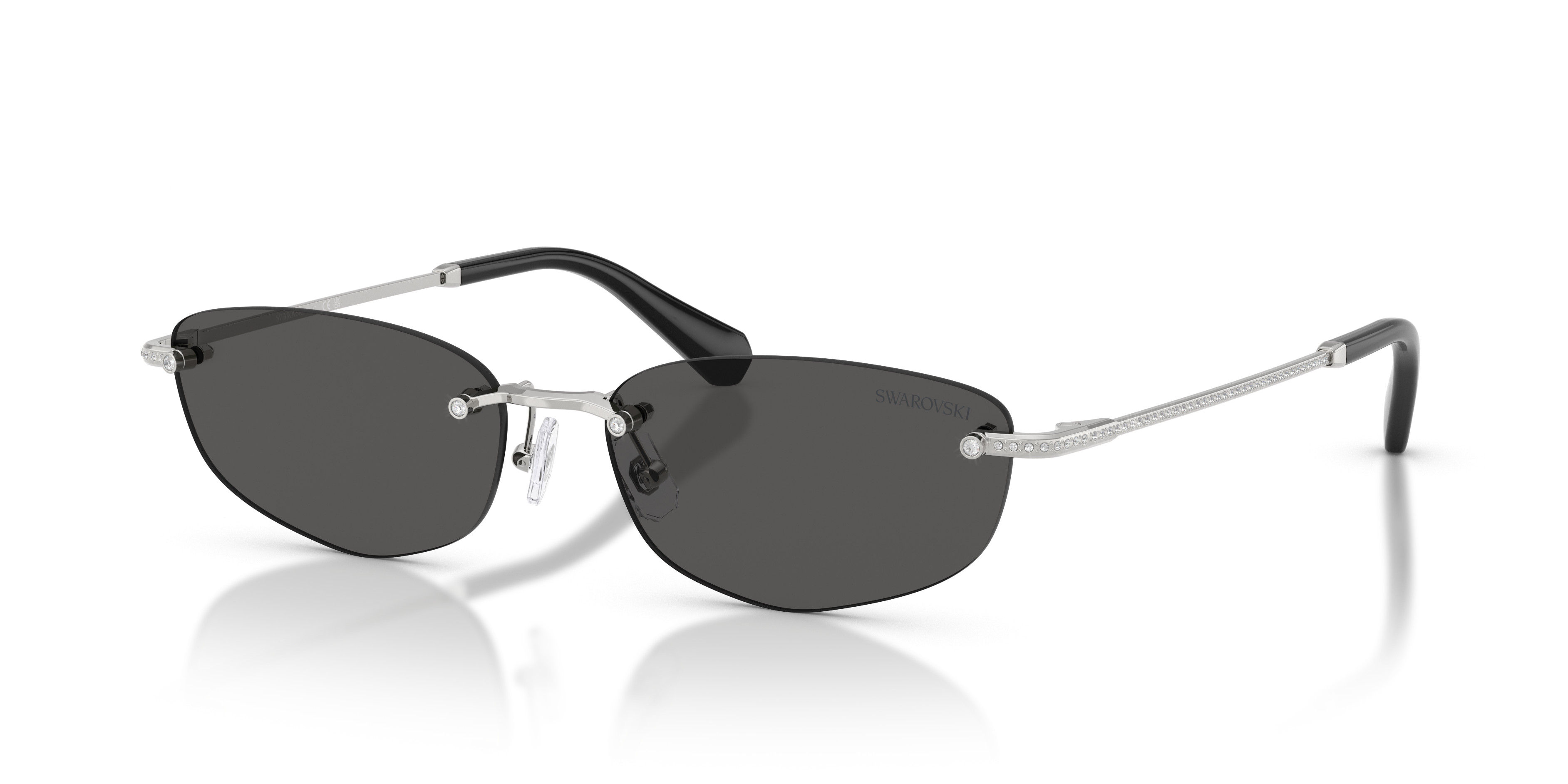 Chic Black and Silver Sunglasses with Swarovski Crystal Detail Swarovski Crystal Embellished, Silver Frame, Black Oval  main image 4